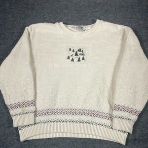 VTG Northern Reflections‎ Sweater Mens XL White Heavyweight Embroidered Cottage